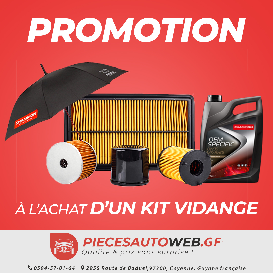 Soyez l'un des 10 PREMIERS CLIENTS à se procurer un kit vidange en ligne et recevez GRATUITEMENT un parapluie Champion!